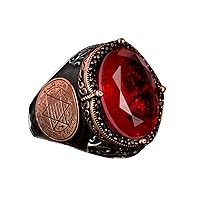 KAMBO 925K Sterling Silver Men's Ring, Solomon David of Star Ring, Paraiba Created Stone Silver Ring