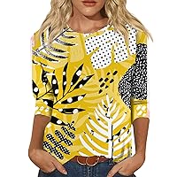 Womens Tops and Blouses 3/4 Sleeve Crew Neck Floral Shirts Trendy Loose Fit T-Shirt Casual Fall Tunic