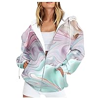 Zip Up Hoodies for Women Vintage Floral Graphic Hooded Pullover Y2K Oversized Drawstring Sweatshirt Jacket with Pocket