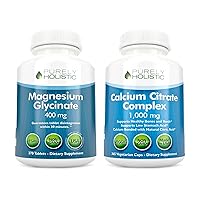 Magnesium Glycinate 400mg + Calcium Citrate 1000mg with Parsley, Dandelion & Watercress - Vegan Bundle - 270 Tablets & 365 Capsules