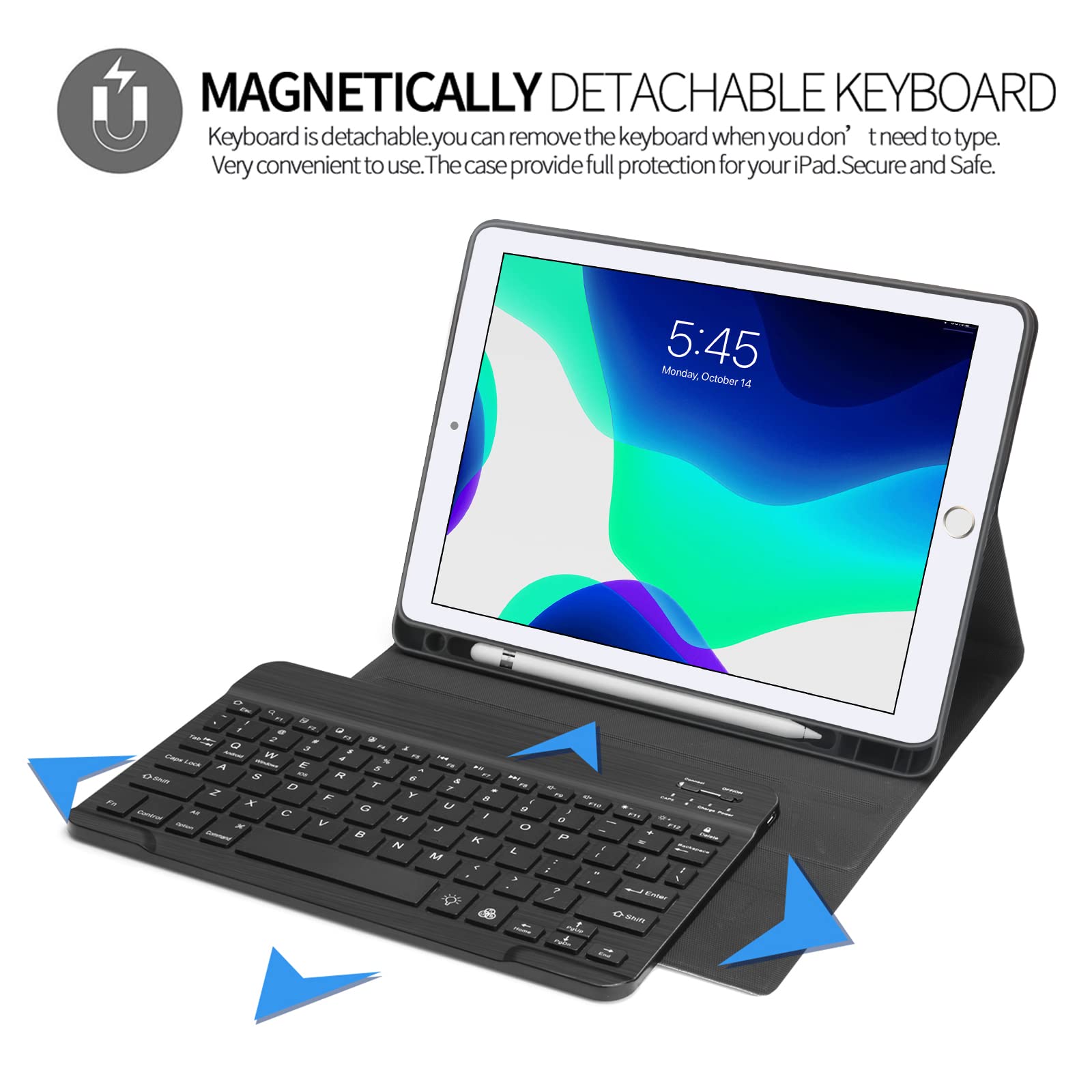BORIYUAN New iPad 10.2 9th 8th 7th Generation 2021 Keyboard Case, 7 Colors Backlit Detachable Keyboard Slim Leather Folio Smart Cover for iPad 10.2 Inch/iPad Air 10.5