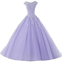 SABridal Womens Cap Sleeve Beading Flower Lace Up Back Ball Gown Quinceanera Dresses