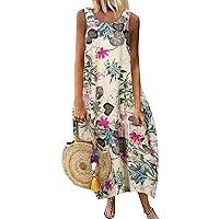 Summer Dresses for Women 2024 Floral Print Sleeveless Oversized Loose Holiday Tank Dress