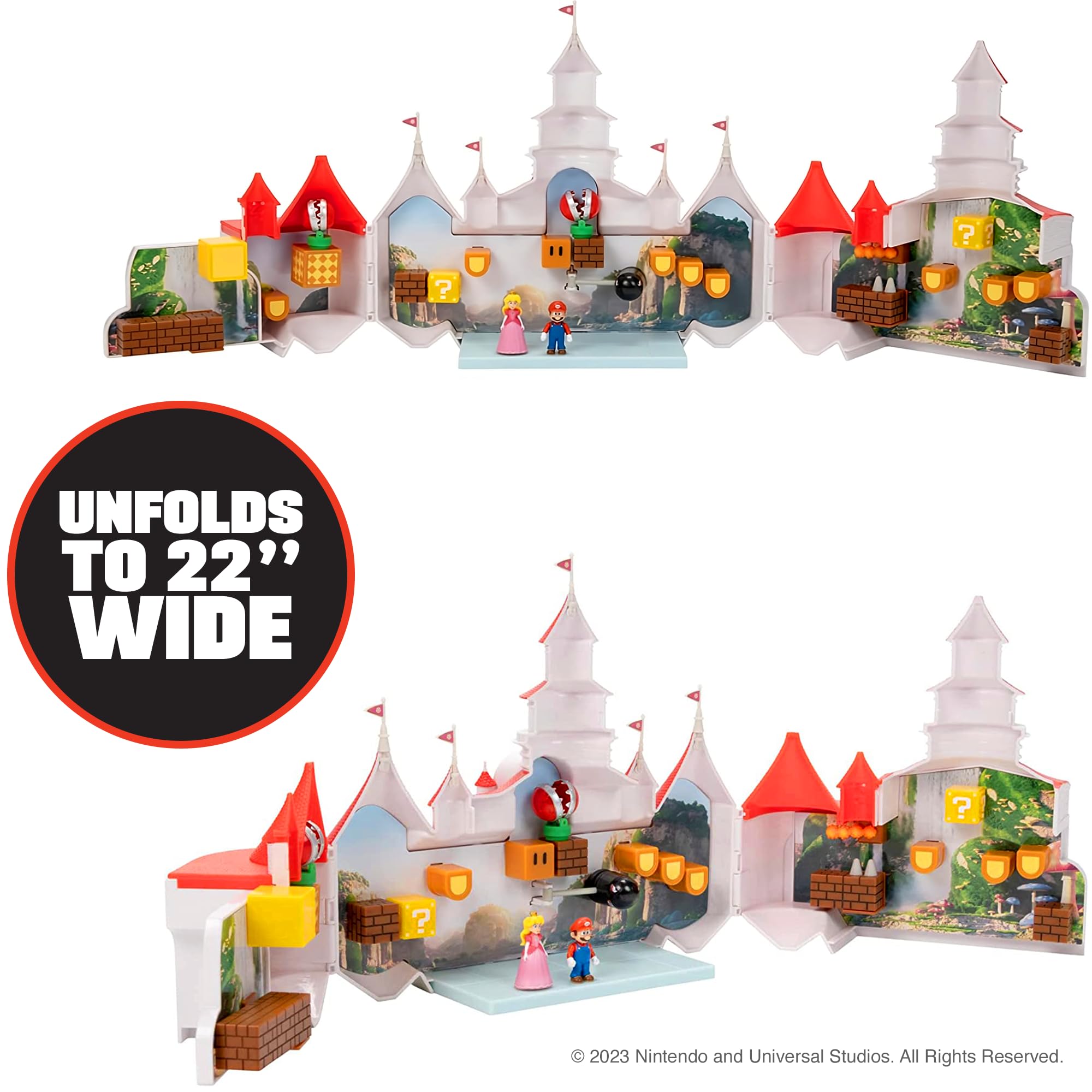 The Super Mario Bros. Movie – Mushroom Kingdom Castle Playset with Mini 1.25” Mario and Princess Peach Figures