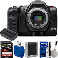Blackmagic Design Pocket Cinema Camera 6K Pro Canon EF - Essential Bundle Includes: Extra Battery, Sandisk Extreme Pro 128GB SD, Memory Card Reader, Memory Card Wallet and Cleaning Kit