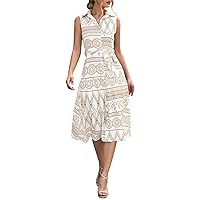 Split Long Simple Cotton Dresses for Women 2024 Lace Up Floral Print Casual Sleeveless V Neck Work Dresses for Women