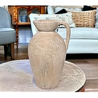 Rustic Ceramic Farmhouse Vase With Handle,Terracotta 12 Inch Large Pitcher Pottery| Pampas Grass, Flowers Living Room Bedroom Mantle Centerpieces,Aesthetic Neutral Decorative Boho Home Decor