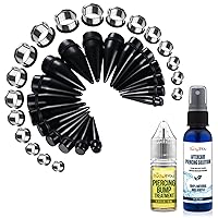 BodyJ4You 38PC Big Gauges Piercing Kit | Aftercare Saline Spray Bump Treatment | Ear Lobe Stretching Set | Single Flare Tunnel Plugs Expander Tapers | 00G-25mm | Acrylic Steel Body Jewelry