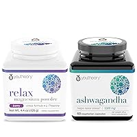 Relax Magnesium Powder, Berry Flavor 4.4oz and Youtheory Ashwagandha 60ct Value Bundle