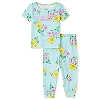 The Children's Place Baby Girls' and Toddler Short Sleeve Top and Pants Snug Fit 100% Cotton 2 Piece Pajama Set