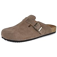 Womens Suede Clogs Mens Leather Mules Cork Footbed Sandals with Arch Support