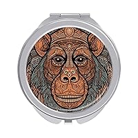 Orangutan Tribal Pattern Mirror Makeup Mirrors Travel Mirror Double Sided Pocket Mirror with 1X/2X Magnifying Round Mirror for Women Wallet Travel Daily Use