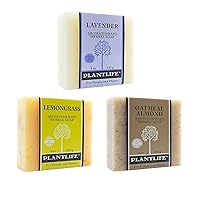 Plantlife Lemongrass, Oatmeal Almond, and Lavender Bar Soap Bundle of 3 - Moisturizing and Soothing Soap for Your Skin, Handcrafted Using Plant-Based Ingredients - Made in California, 4 oz Bars