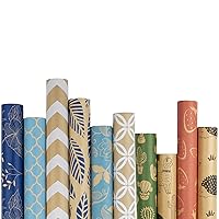 RUSPEPA Kraft Wrapping Paper Roll - Cactus/Strawberry/Alpaca/Hedgehog Printed and Multiple Blue and White Great for Congrats, Holiday and Special Occasion - 10 Roll - 30Inch X 10Feet Per Roll