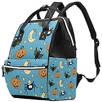 Cartoon Pumpkin Bat Spoder Moon and Stars Diaper Bag Backpack Baby Nappy Changing Bags Multi Function Large Capacity Travel Bag