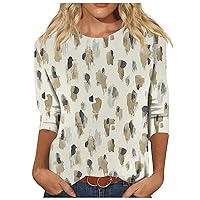 Womens Plus Size Tops,Crew Neck Casual Print Graphic Shirt 3/4 Sleeve Tops for Women Going Out Tops for Women
