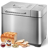 Bread Maker Machines, 19 in 1 Stainless Steel Breadmaker with Automatic Dispenser, 2.2LB Large Bread Machine, Nonstick Pan, LCD Touch Panel, Gluten Free, Dough Maker, Jam, Yogurt by KITCANIS