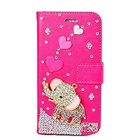 Crystal Wallet Phone Case Compatible with iPhone 13 Pro Max - Elephant - Hot Pink - 3D Handmade Sparkly Glitter Bling Leather Cover with Screen Protector [2 Pack], 6.7 inch