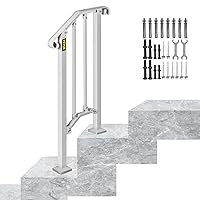 VEVOR Handrail for Outdoor Steps, 1-2 Steps White Fence Outdoor Handrail, Adjustable Metal Staircase Handrail, Thickened Stair Railings for Porch Railing, Deck Handrail