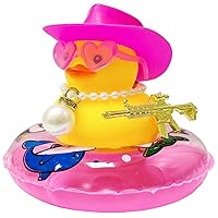Ducks for Cars Rubber Duck Dashboard of Car, Car Duck Decoration Dashboard Decorations Yellow Duck Car Accessories with Mini Hat Swim Ring Necklace Sunglasses for Party Favors, Birthdays