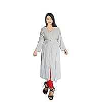 Indian Women's Long Dress Cotton Tunic Check Print Wedding Wear Casual Frock Suit Grey Color