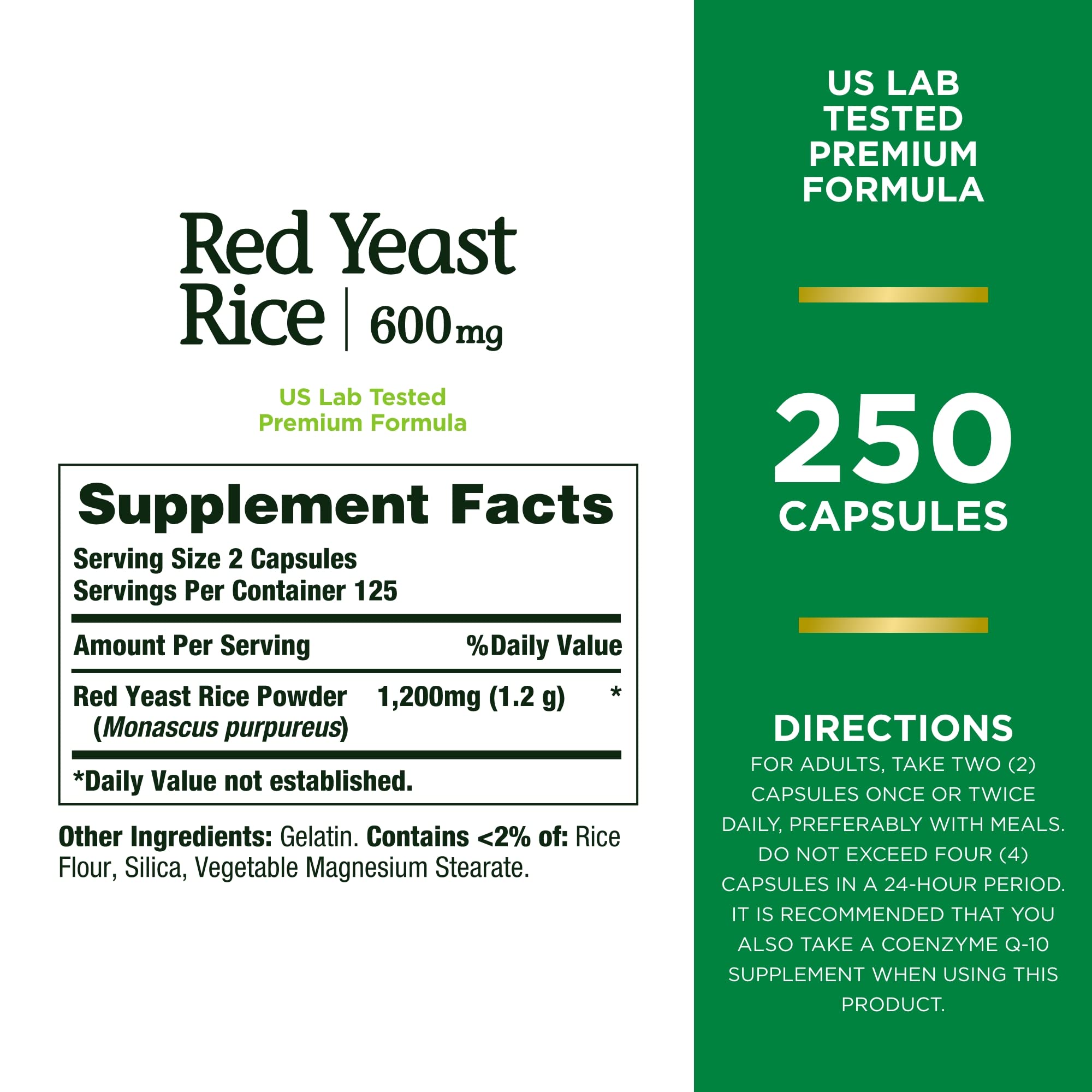 Nature’s Bounty Red Yeast Rice, Herbal Supplement, 600mg, 250 Capsules