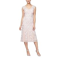 Alex Evenings Women's Tea Length Embroidered Cocktail Dress Featuring Godets-Special Occasions and Weddings