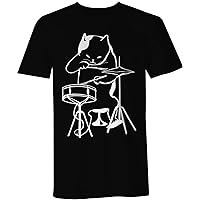 Cat Playing Drums Drummer Musician T Shirt for Mens & Womens