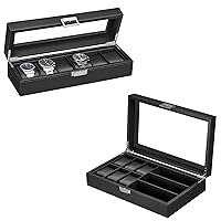 BEWISHOME Watch Box for Men - 6 Slot Watch Organizer &Watch Box Sunglass Organizer with Real Glass Top,Bundle
