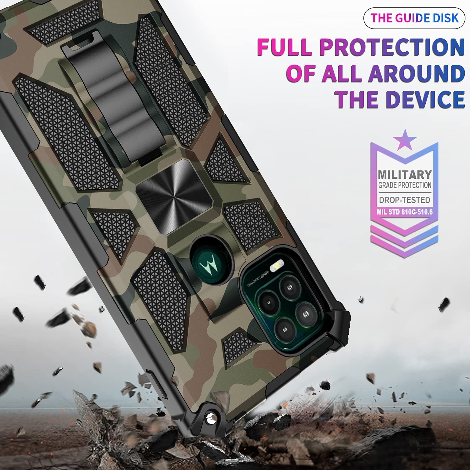 Shockproof Camouflage Military Grade Drop Tested Phone Case with Built in Kickstand with Screen Protector Holster Belt Clip Fits for Moto G Stylus 5G 6.8