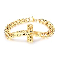 Men's Cool titanium steel bracelet Fashion Classic steel/gold, Jesus Cross/Titanium Steel Bracelet Link Chain Wristband Bangle (GOLD)