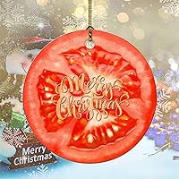 Merry Christmas Fruit Pattern Tomato Ceramic Ornament Christmas Tree Decorations Ornaments Double Sides Printed Collectible Keepsake Gift with Gold String for Pet Lovers Best Friends Colleague 3