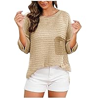 Women's Pullover Sweater Casual Long Sleeve Crewneck Loose Hollow Out Knit Jumper Tops Lightweight Knitted Sweaters