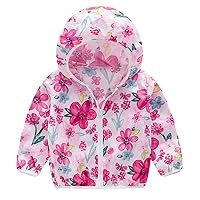 Baby Boy Fleece Lined Jacket Toddler Boys Girls Sunscreen Jackets Printing Cartoon Hooded Outerwear (Hot Pink, 4 Years)