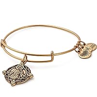Alex and Ani Divine Guides Expandable Bangle Bracelet for Women, Jesus Engraved Charm, Rafaelian Finish, 2 to 3.5 in