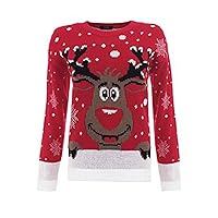 Girls Xmas Snow Flakes Reindeer Star Print Knitted Jumper