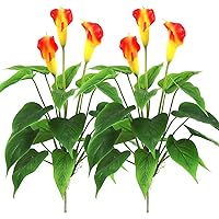 Beebel Artificial Flower 17 inches Calla Lily Silk Plant Fake Bonsai Flowers Greenery Plants for Indoor Outdoor Home Office Bedroom Table Centerpieces Party Decoration 2 Pack (Orange, 2)