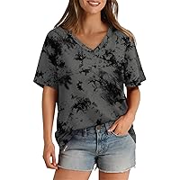 Womens Tops,Short Sleeve Plus Size Tops for Women Summer V Neck Shirts Solid Plain Blouses Dressy Casual Regular Fit