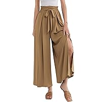 GRACE KARIN Women's Wide Leg Pants with Pockets Lightweight High Waisted Tie Knot Caual Loose Split Flowy Palazzo Trousers
