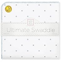 SwaddleDesigns Large Receiving Blanket, Ultimate Swaddle for Baby Boys & Girls, Softest US Cotton Flannel, Best Shower Gift, Made in USA, Little Dots Sterling Gray, Pastel Blue, Mom’s Choice Winner