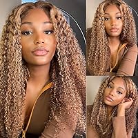 Nadula Glueless 13x4 Pre-Cut Lace Front Wig Bleached Knots Human Hair Highlight Honey Blonde 1st Ever™ 0-Glue Lace Frontal Curly Wig Pre Plucked, 3D Dome Cap Lace Frontal Wig 150% Density 20 inch