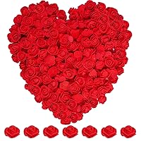 200pcs Mini Artificial Rose Artificial Fake Rose Head Foam Artificial Rose for DIY Crafts Wedding Party Valentine's Day Festival Home Decoration (Red, 200)