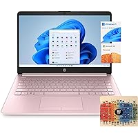 HP 14 inch Laptop for Student and Business, Intel Quad-Core Processor, 16GB RAM, 320GB Storage (64GB eMMC + 256GB Card), 1-Year Office 365, Wi-Fi, Windows 11 S, Pink