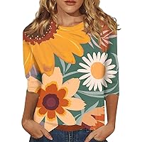 COTECRAM Womens Casual 3/4 Lenght Sleeve Tops Trendy Loose Shirts Crewneck Printed Cute Blouse Graphic Tees Tunics
