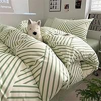 VM VOUGEMARKET Green Stripes Duvet Cover King,Instagram Style Geometric Duvet Cover with Zipper Ties 100% Cotton Modern Fashion Bedding Set for Teens Adults