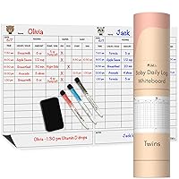 Twins Daily Log Whiteboard - Reusable Twin Baby Tracker to Log Feeding, Diapers & Sleep - Newborn Baby Journal & Schedule Chart for New Parents, Nanny, Babysitter - Pregnancy & New Mom Gift