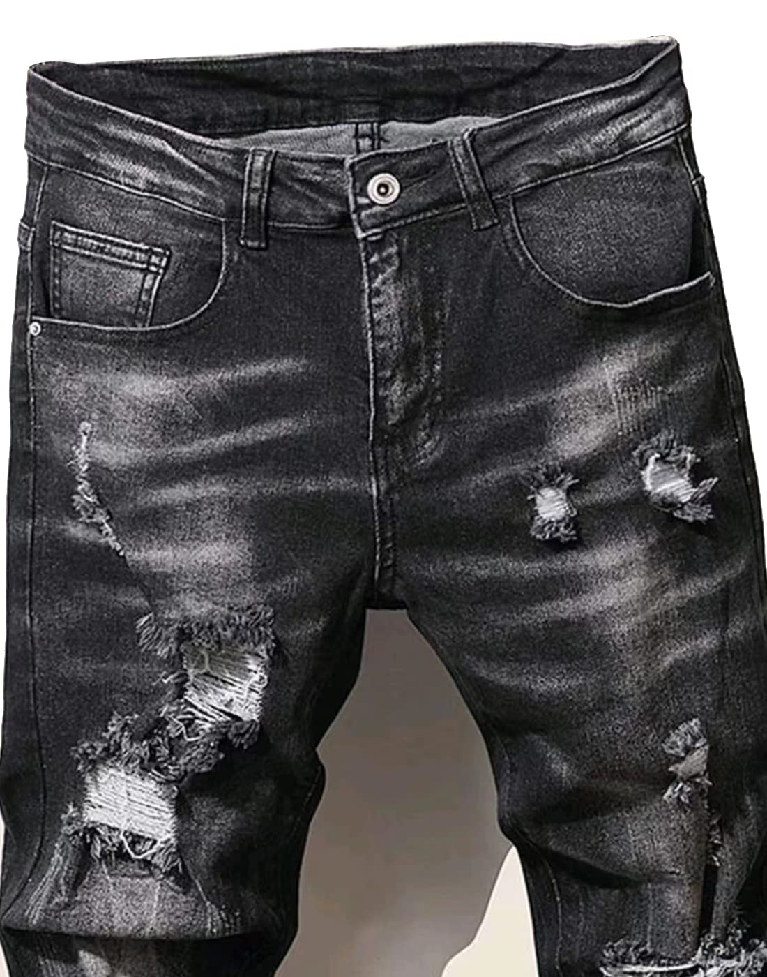 Boy's Skinny Fit Ripped Destroyed Distressed Stretch Slim Jeans Pants