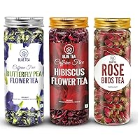Combo Pack - Butterfly Pea Flower (0.88 Oz) + Hibiscus (1.76 Oz) + Rose Buds (1.05 Oz) | Caffeine Free - Gluten Free - GMO - Recycled Food Grade Pet Jar