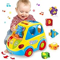 Baby Toys 6-12 Months Musical Bus Toddler Toys for 1 2 3 Year Old Boy Girl,Early Educational Learning Montessori Toys with Music/Light/Smart Shapes Baby Toys 12-18 Months for Christmas Birthday Gifts