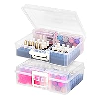 IRIS USA Cosmetic and Hobby Box with 4 Inner Case and Handle, 2 Pack, Nail Polish Organizer Holds 44 Bottles, Storage for Gel Nail Essential Oil Cotton Pad Nail File Gems Stone, Portable, Multipurpose